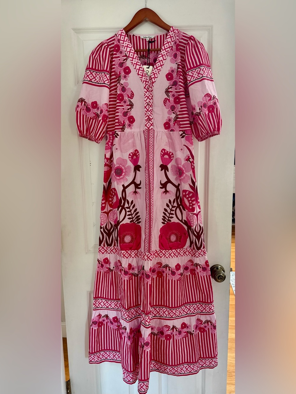 CELINA MOON Pink Floral Maxi Dress, size XS- missing belt
